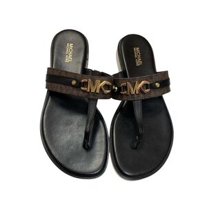 Michael Kors Black and Brown Slide Sandals